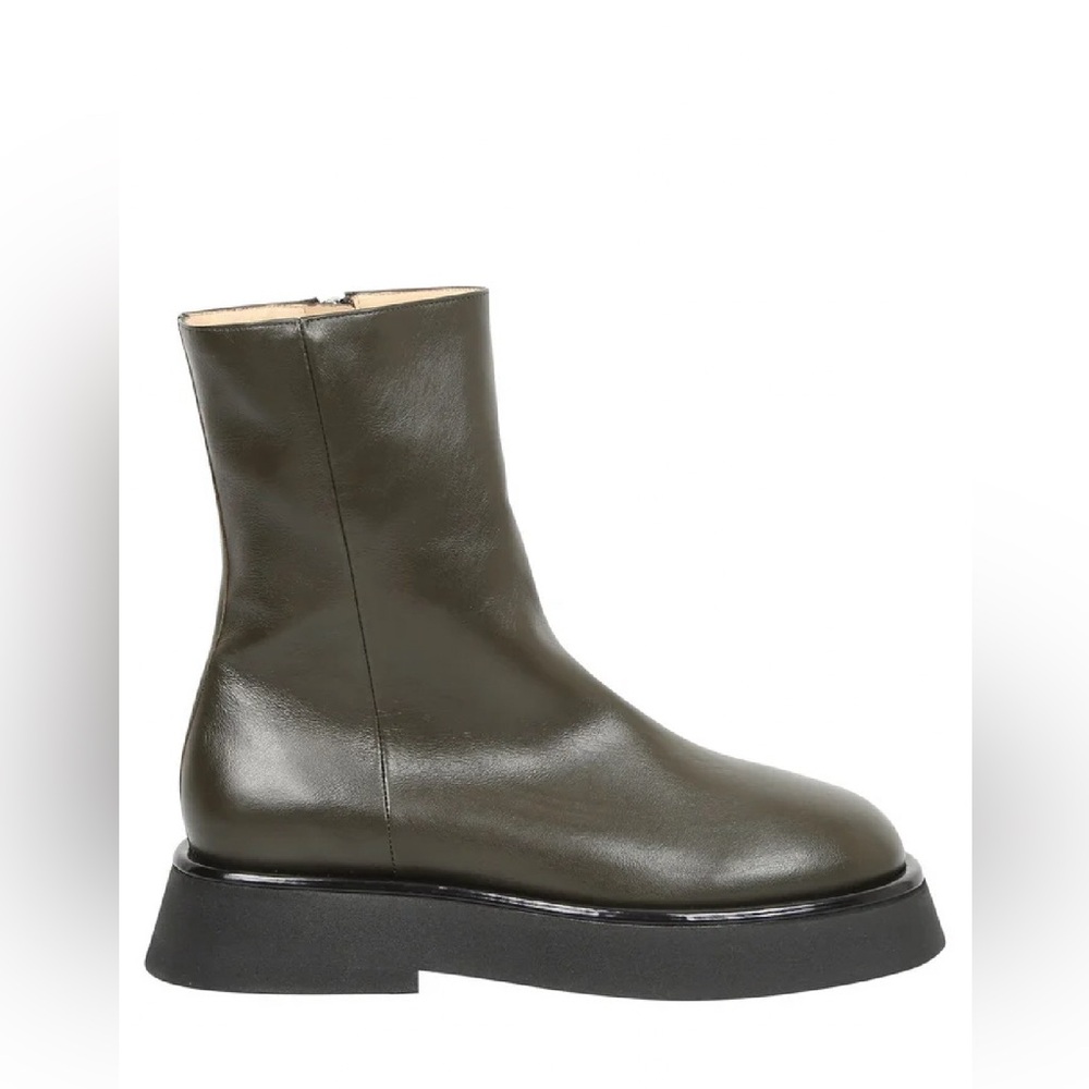 Wandler Green Leather Zip Up Ankle boots